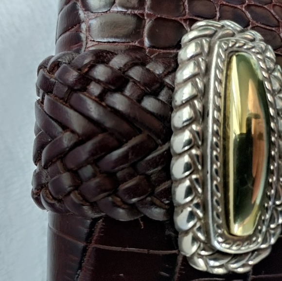 Brighton | Two Toned Leather Black & Brown Silver & Gold Tri-Fold Wallet - Picture 3 of 14